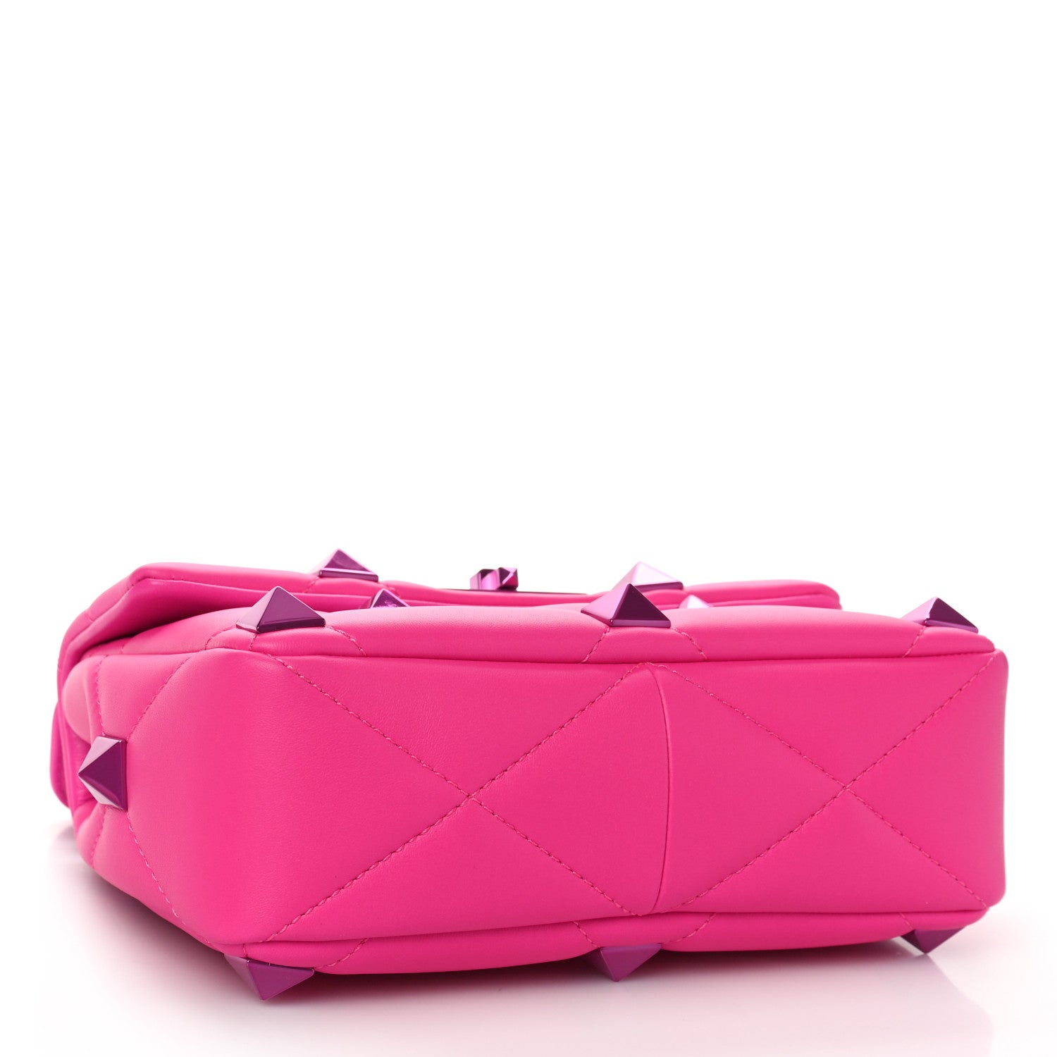 Valentino Garavani Nappa Lacquer Monochrome Medium Roman Stud Shoulder Bag Pink PP 4 of 8
