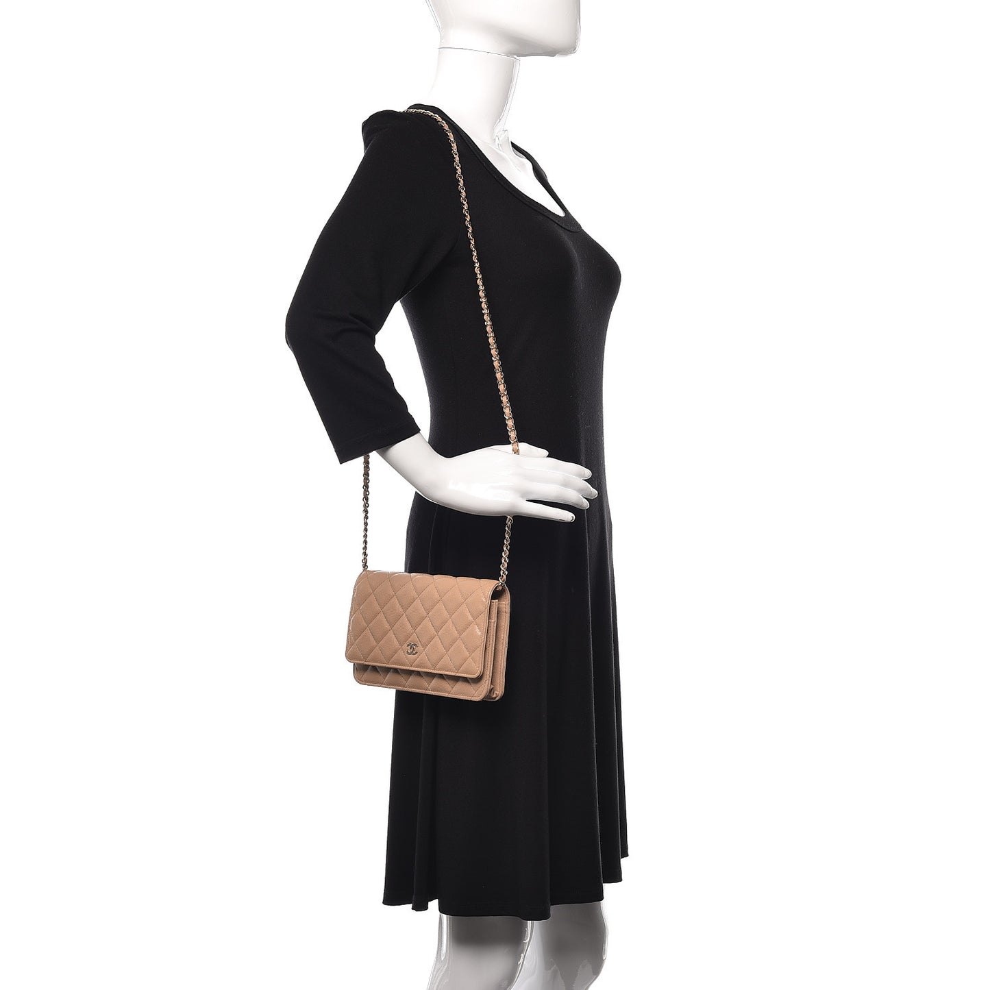 Caviar Quilted Wallet On Chain WOC Beige