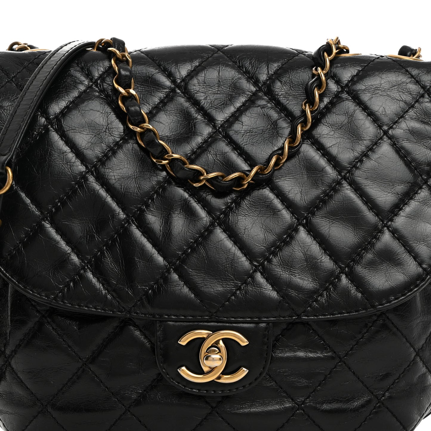 Calfskin Quilted Medium Bubble CC Flap Black