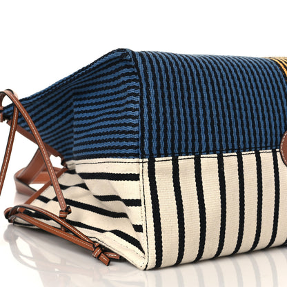 Loewe Canvas Calfskin Print Paulas Ibiza Stripes Cushion Tote Blue Yellow 9 of 10