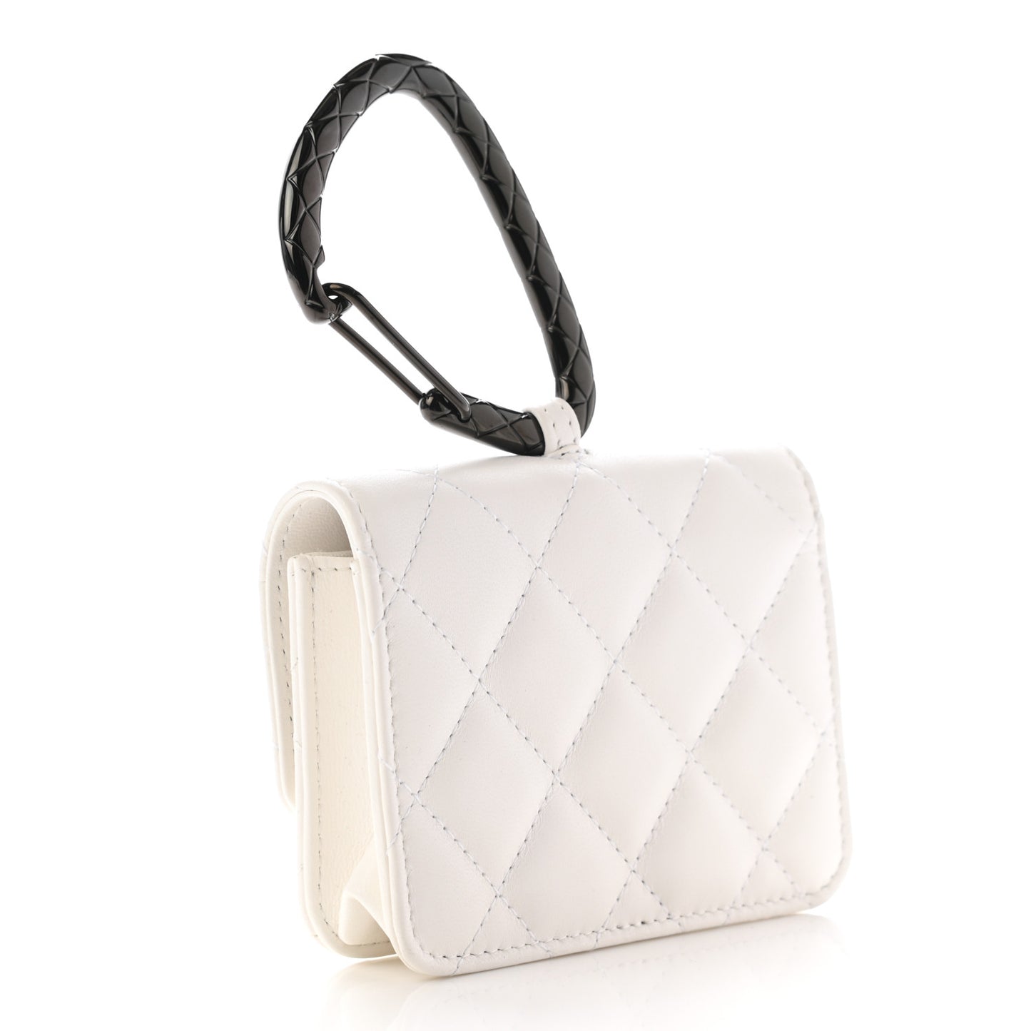 Lambskin Quilted CC Hook Card Holder White