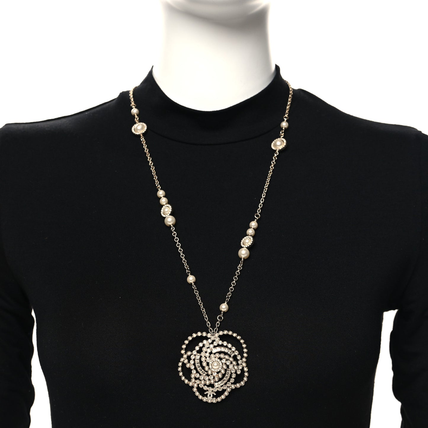 Pearl Crystal Lace Camellia Necklace Gold