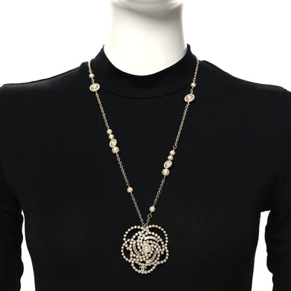 Chanel Pearl Crystal Lace Camellia Necklace Gold 2 of 5