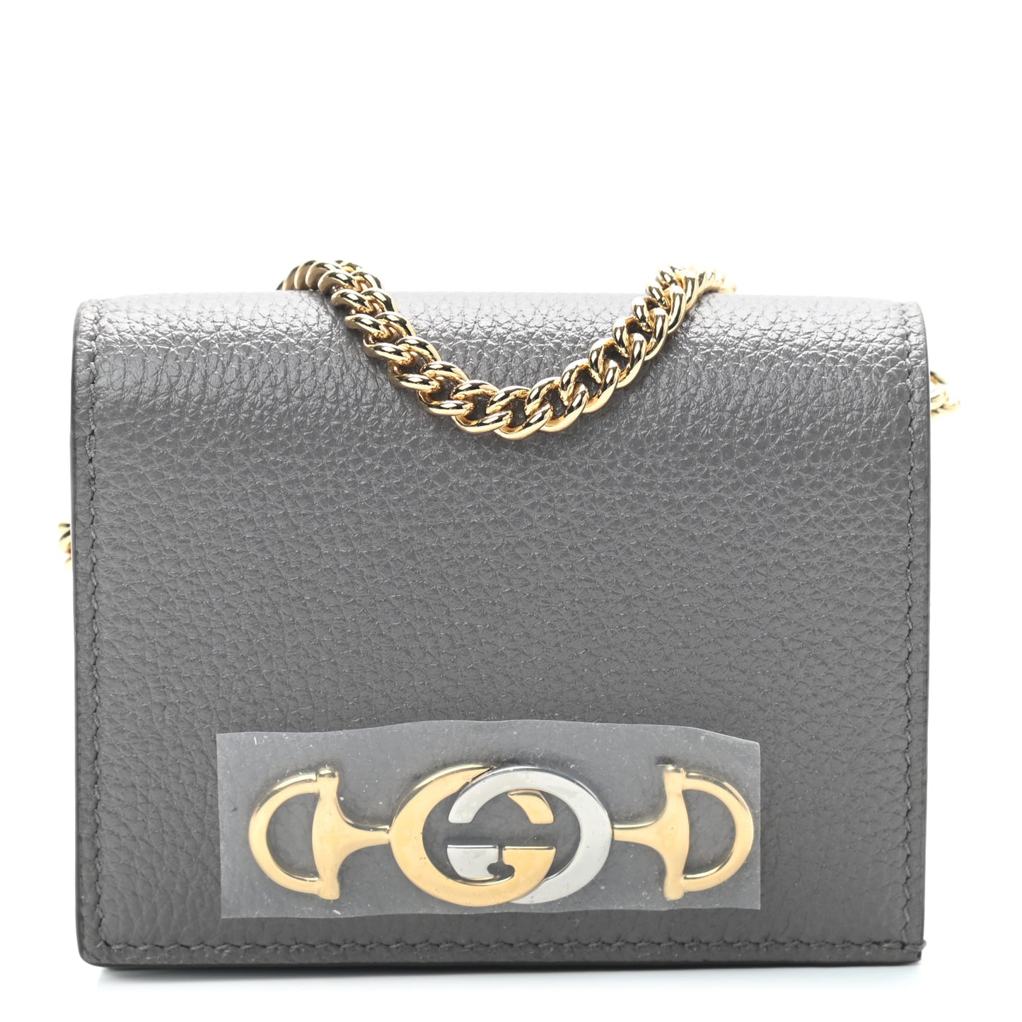 Grainy Calfskin Zumi Chain Card Case Wallet Dusty Grey