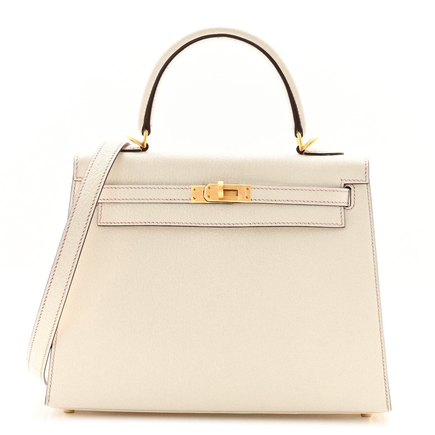 Hermes Chevre Mysore Horseshoe Kelly Sellier 25 Nata Gris Perle Rose Sakura 1 of 11