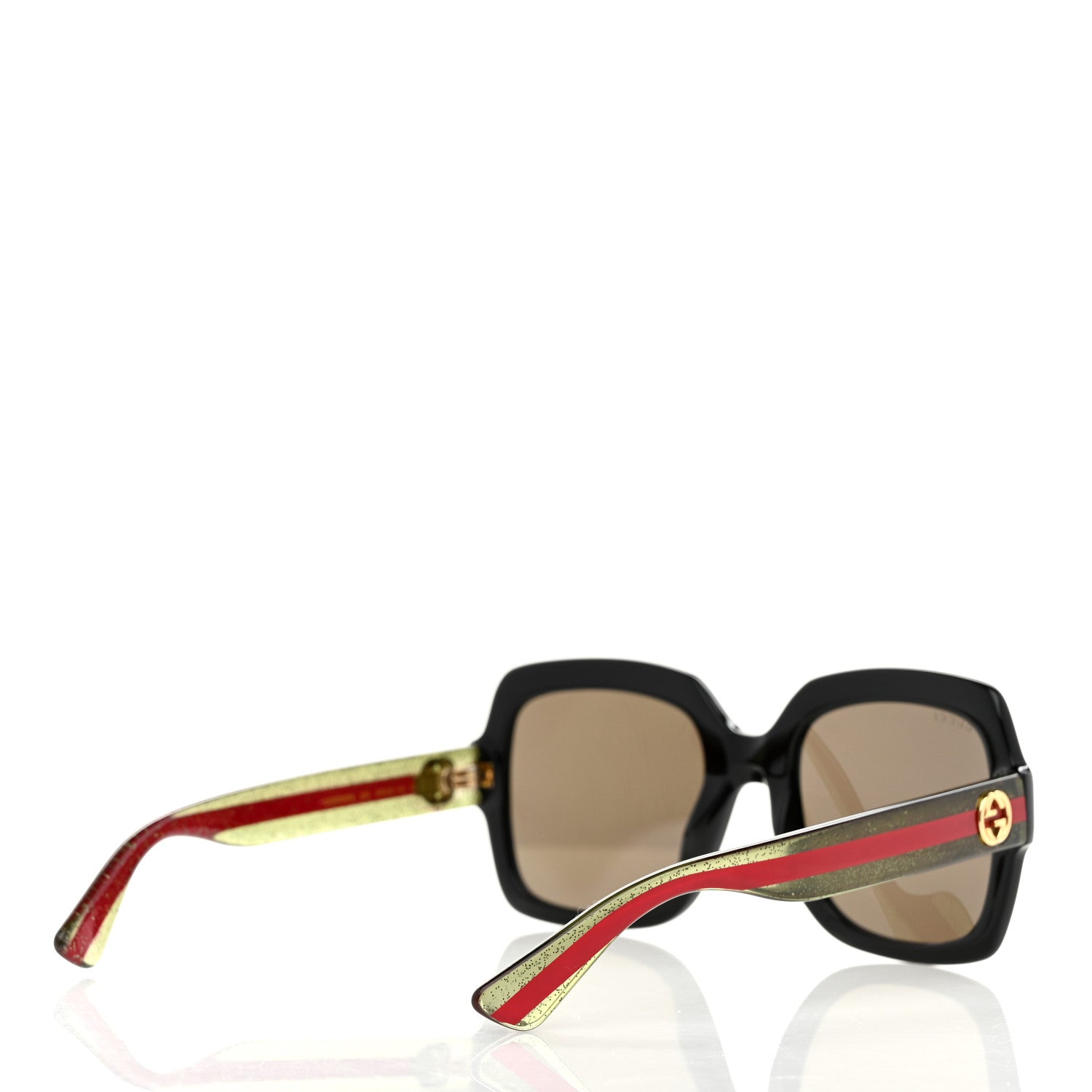 Gucci Acetate Square Frame Web Glitter Sunglasses GG0036SN Black Green 4 of 8