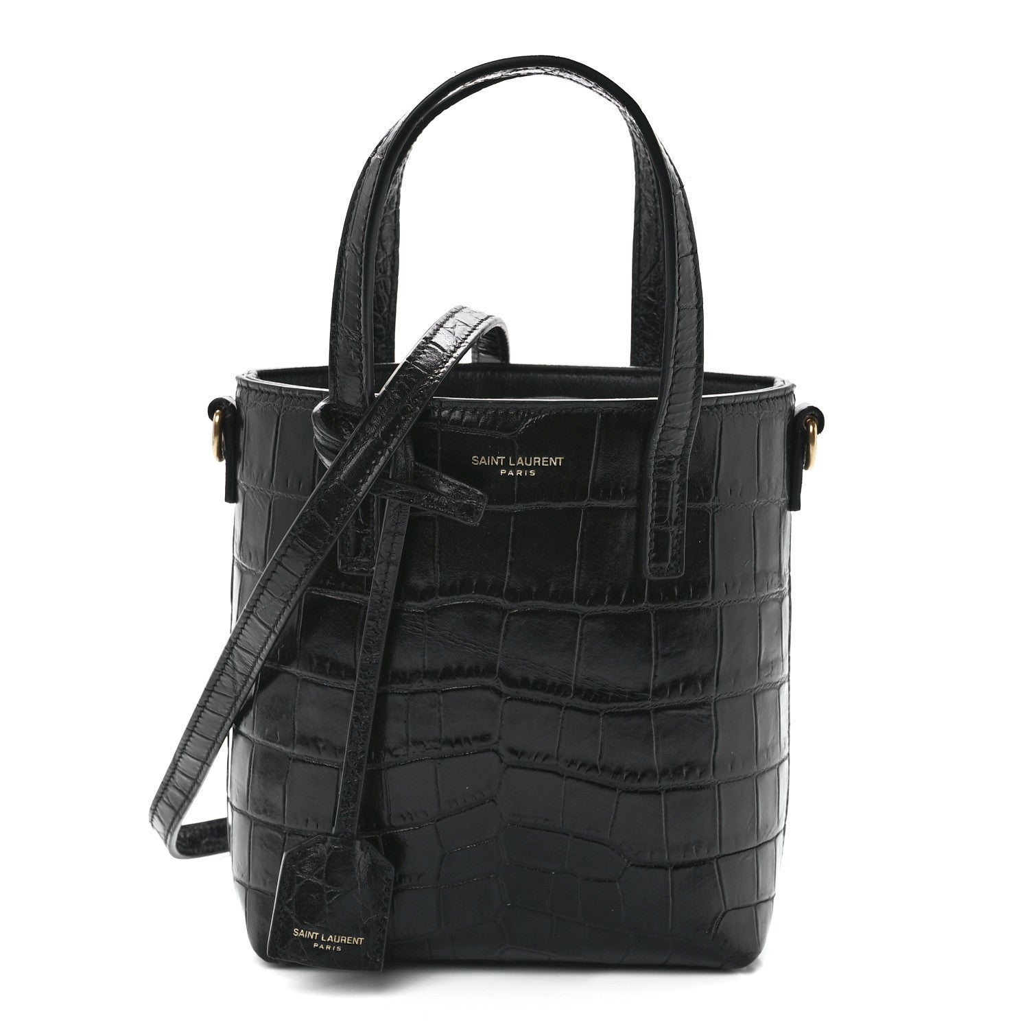 Saint Laurent Calfskin Crocodile Embossed Paris Mini Toy Shopper Tote Black 1 of 13