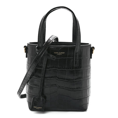 Saint Laurent Calfskin Crocodile Embossed Paris Mini Toy Shopper Tote Black 1 of 13