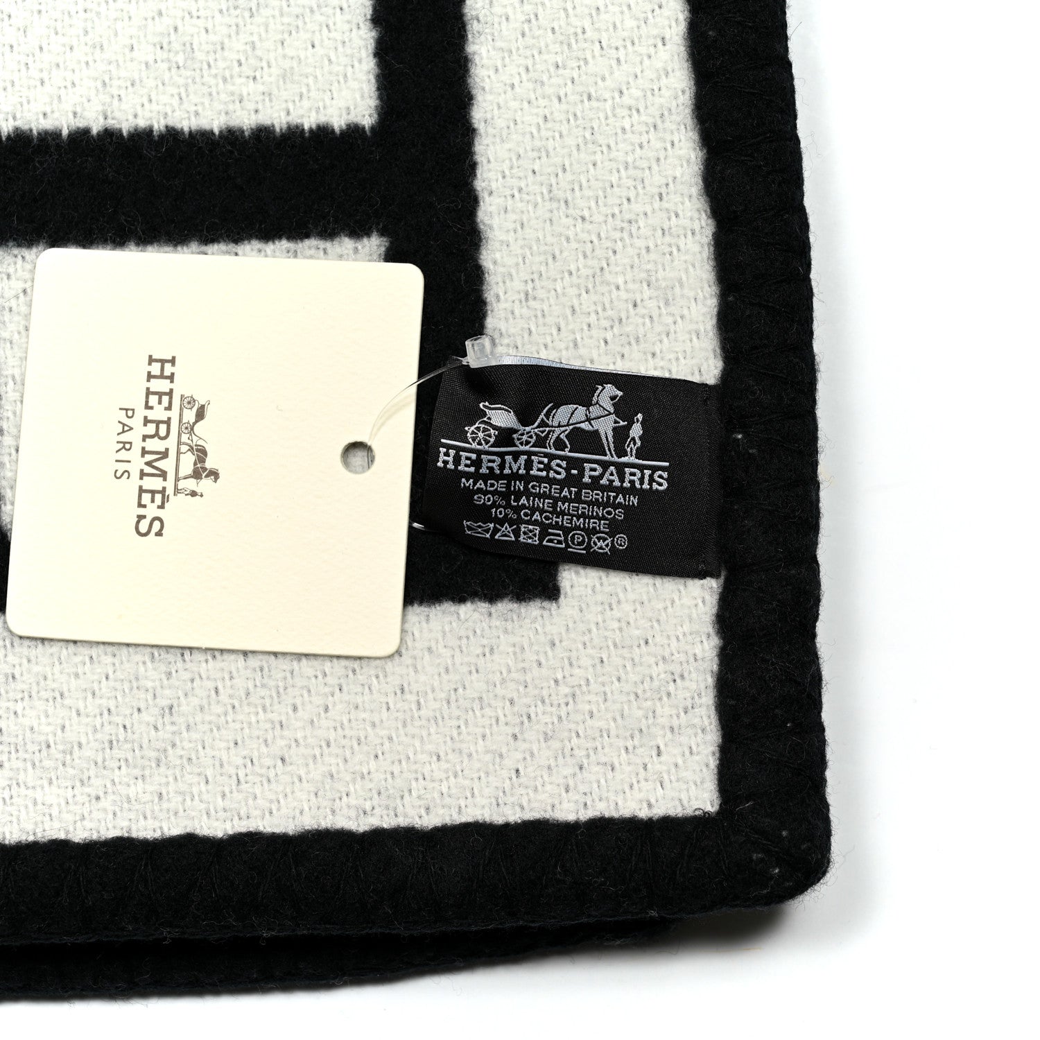 Hermes Wool Cashmere Avalon III Blanket Ecru Black 3 of 3