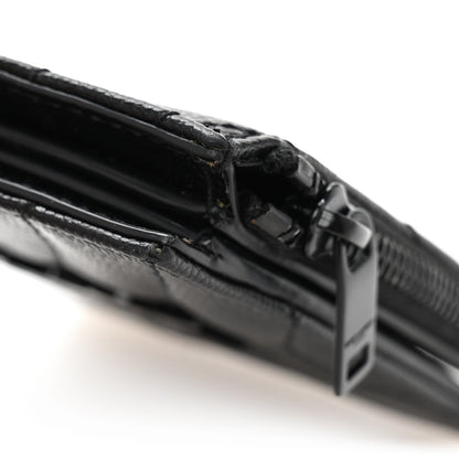 Saint Laurent Grain De Poudre Matelasse Chevron Monogram Zipped Card Case Black 10 of 11
