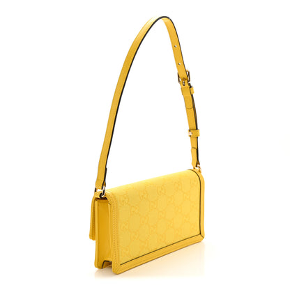 Gucci GG Monogram Textured Dollar Calfskin Small Luce Shoulder Bag Yellow 3 of 11