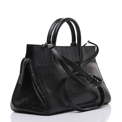 Saint Laurent Calfskin Crocodile Embossed Small Cabas Rive Gauche Black 3 of 27