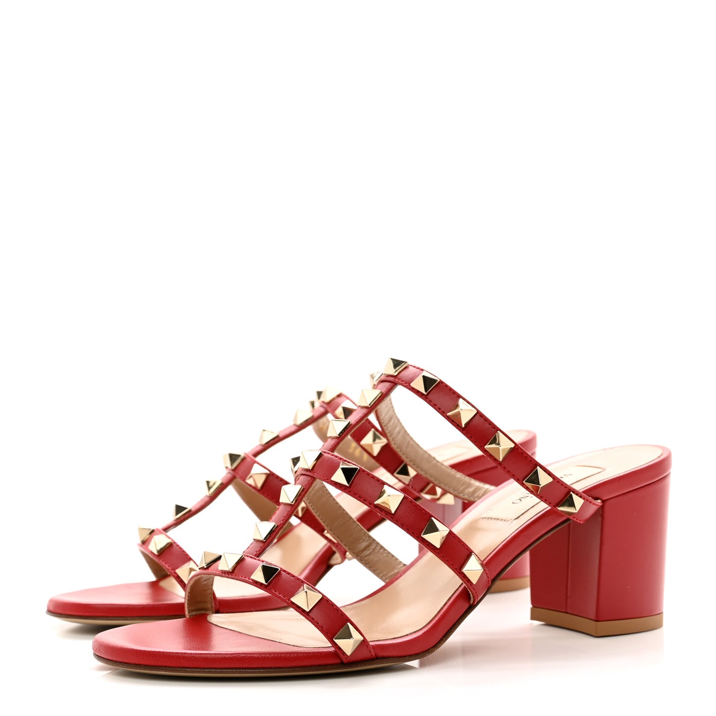 Calfskin Nappa Rockstud 60mm Caged Slide Sandals 36.5 Rosso Valentino