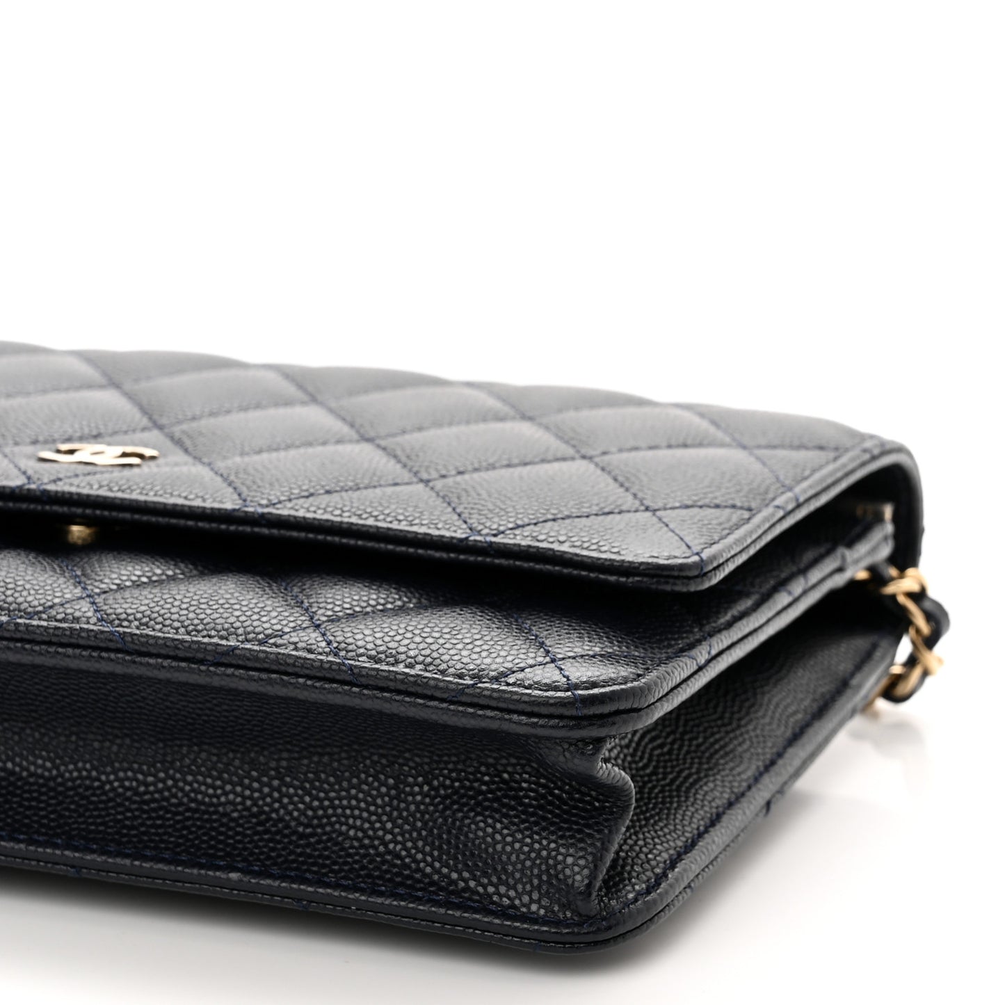 Caviar Quilted Wallet On Chain WOC Navy Blue