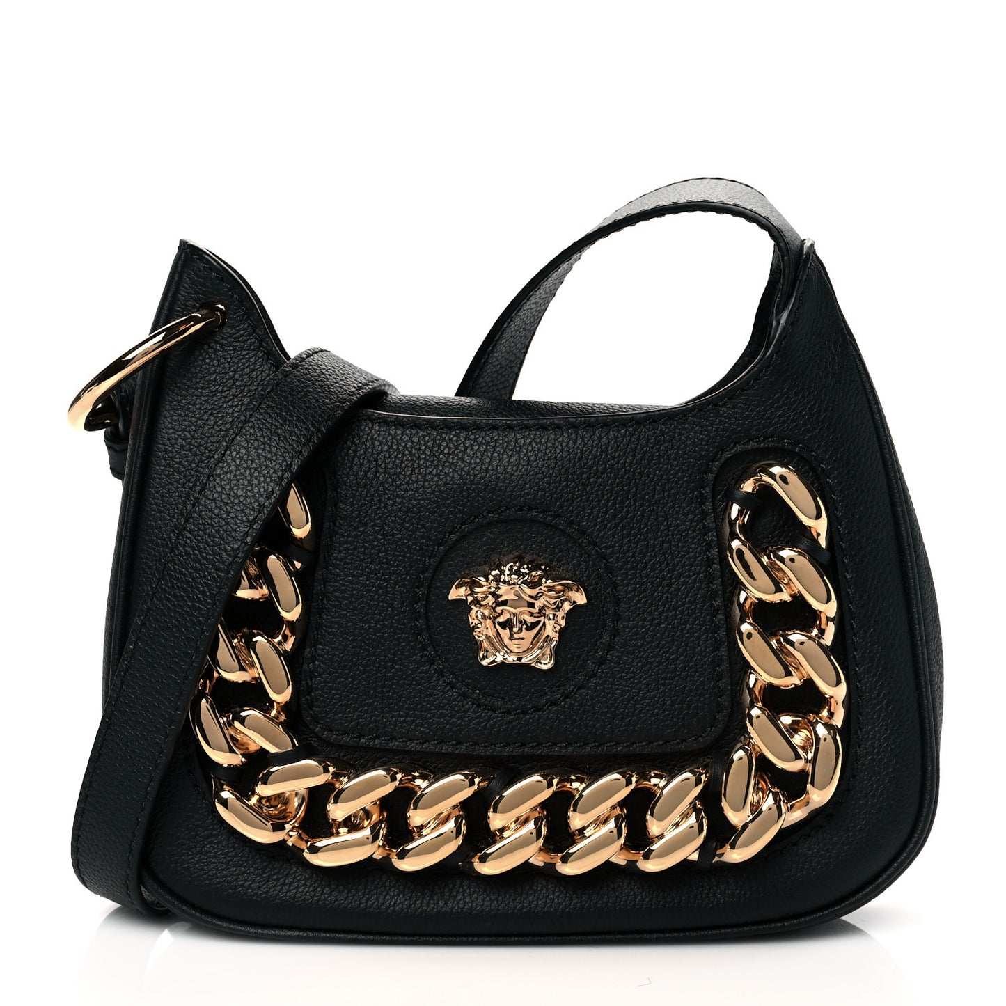 Calfskin La Medusa Small Chain Hobo Bag Black