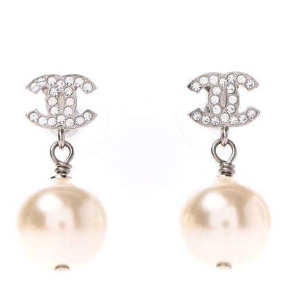 Chanel Crystal Pearl CC Drop Earrings Silver 1 of 4