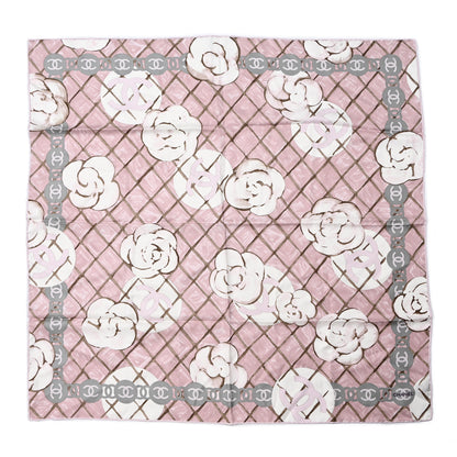 Chanel Silk CC Logo Camellia Scarf White Pink 1 of 7