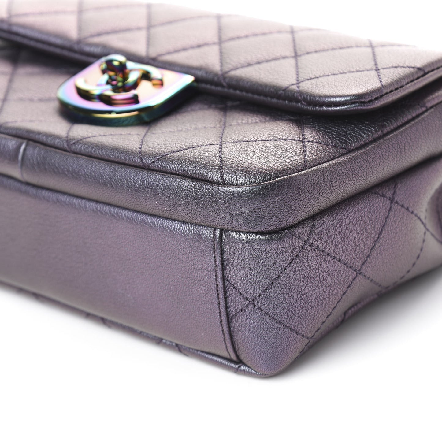 Iridescent Goatskin Quilted Small Double Carry Waist Chain Flap Purple