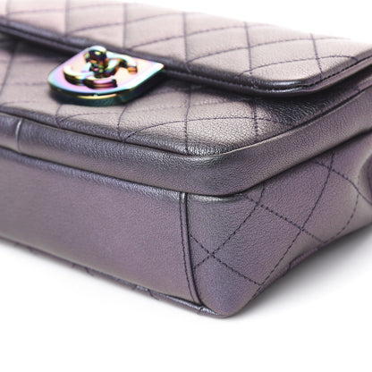 Chanel Iridescent Goatskin Quilted Small Double Carry Waist Chain Flap Purple 9 of 10
