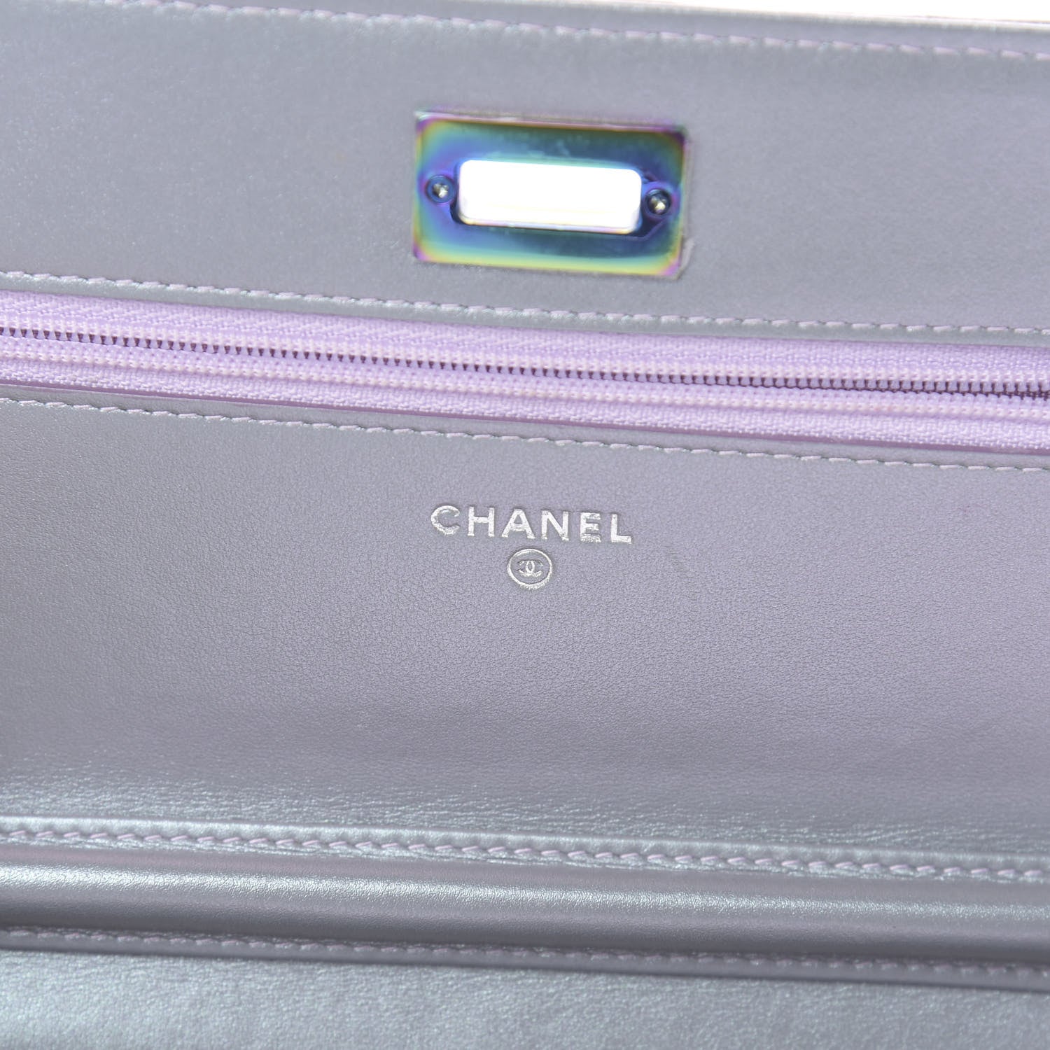 Chanel Iridescent Lambskin Quilted Reissue Wallet On Chain WOC Light Purple 6 of 15