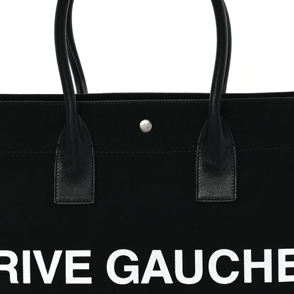Saint Laurent Linen Calfskin Rive Gauche Tote Black 8 of 11