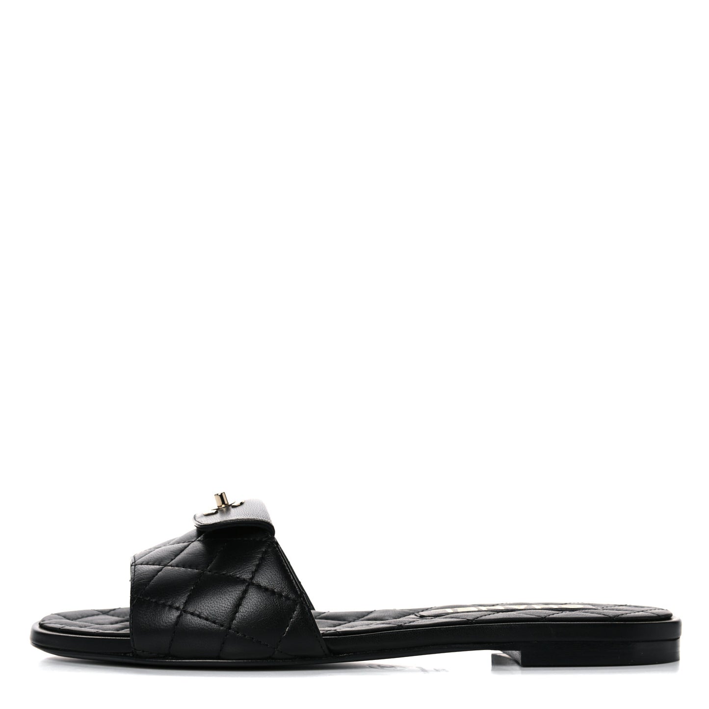Lambskin Quilted CC Turnlock Sandals 37 Black