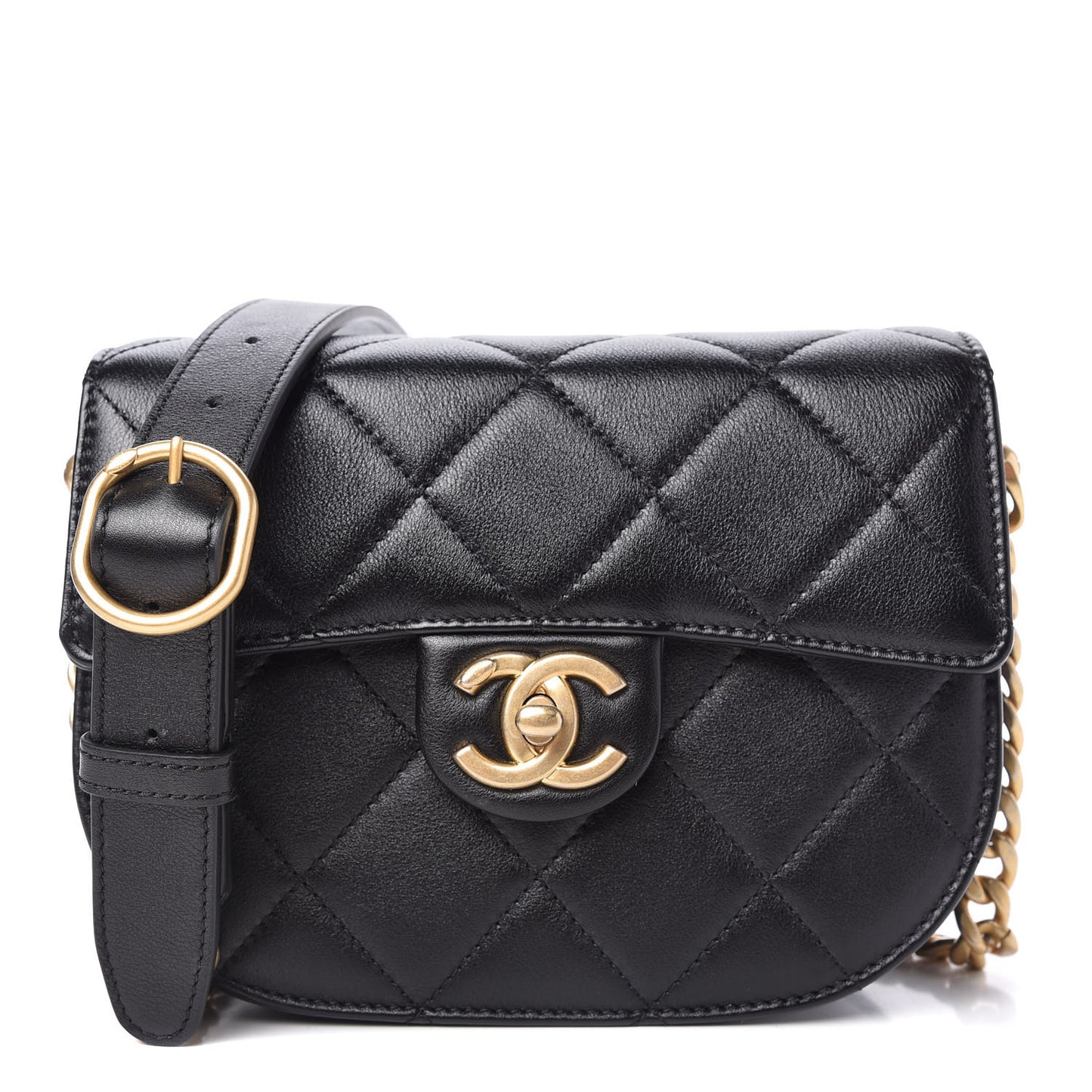 Calfskin Quilted Moon Messenger Black
