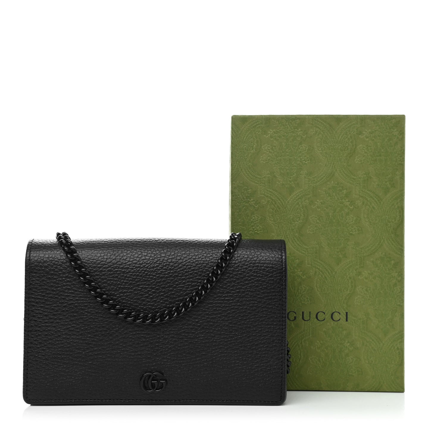 Dollar Calfskin Enamel Monochrome Mini GG Marmont Chain Wallet Black