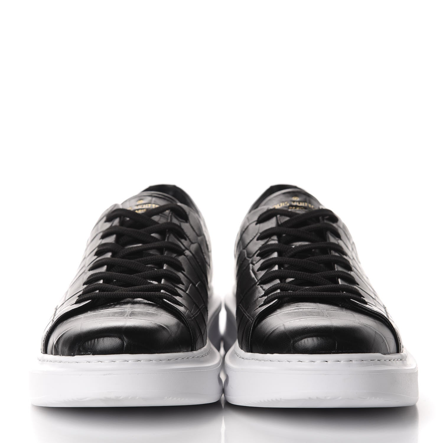 Louis Vuitton Calfskin Crocodile Embossed Monogram Beverly Hills Sneakers 9 Black 2 of 10