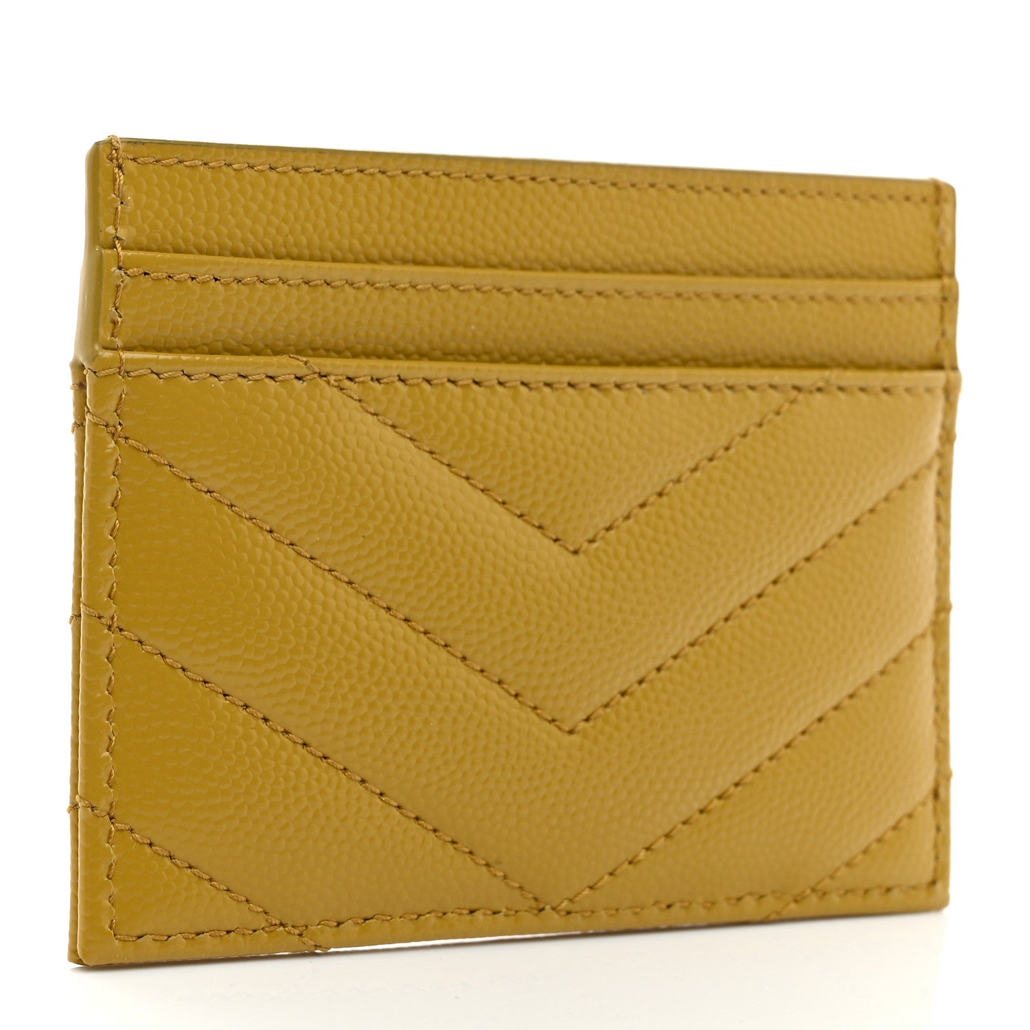 Saint Laurent Grain De Poudre Matelasse Chevron Monogram Credit Card Case Light Chartreuse 3 of 7