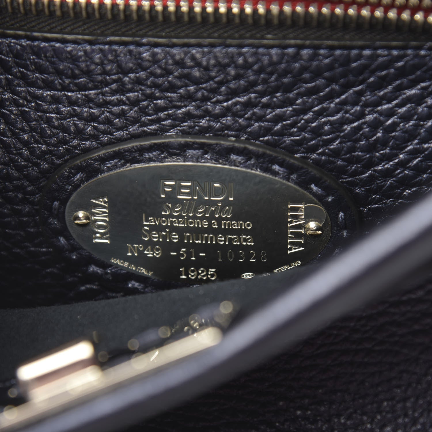 Fendi Cuoio Romano Lux Selleria Monster Eyes Embossed Large Peekaboo Iconic Fit Satchel Blue Notte 8 of 11