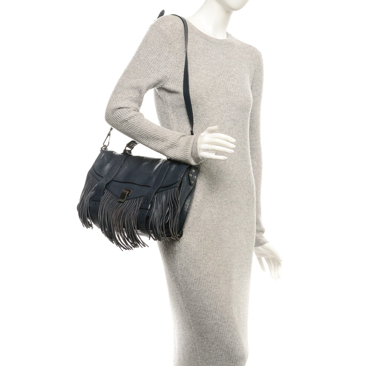 Lambskin Fringe Medium PS1 Satchel Midnight
