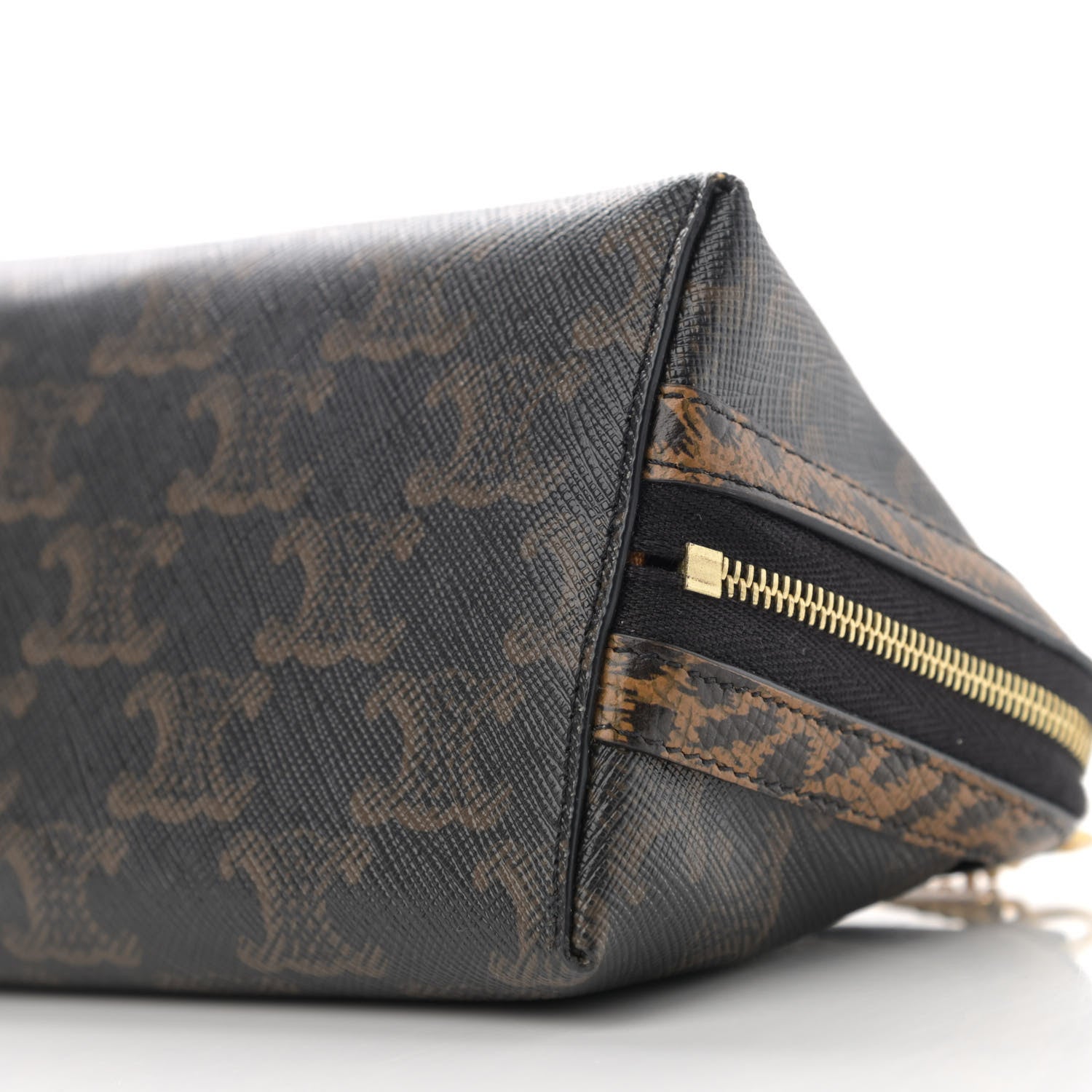 Celine Triomphe Canvas Calfskin Leopard Print Mini Clutch on Chain Black Tan 10 of 10