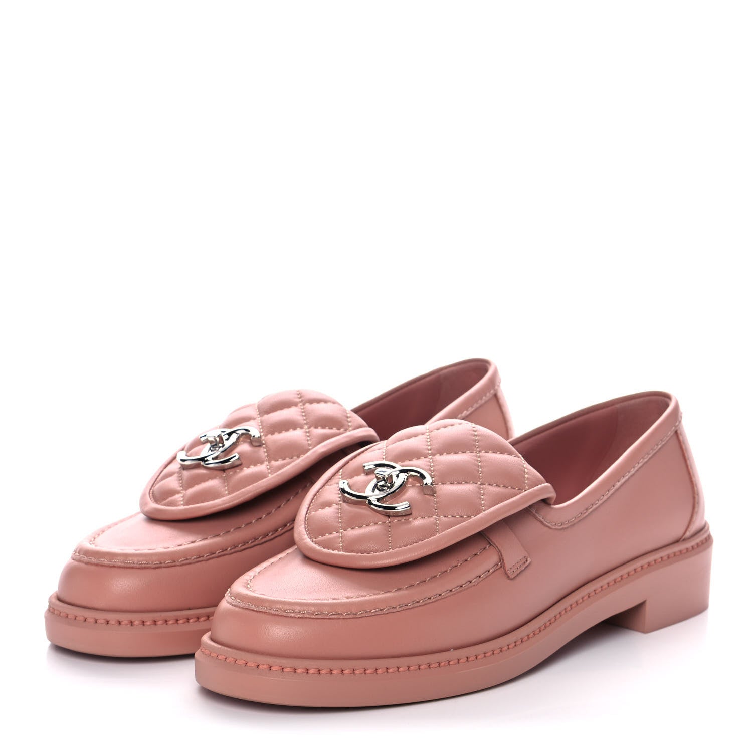 Chanel Lambskin Quilted CC Turnlock Loafers 37 Dark Pink 3 of 10