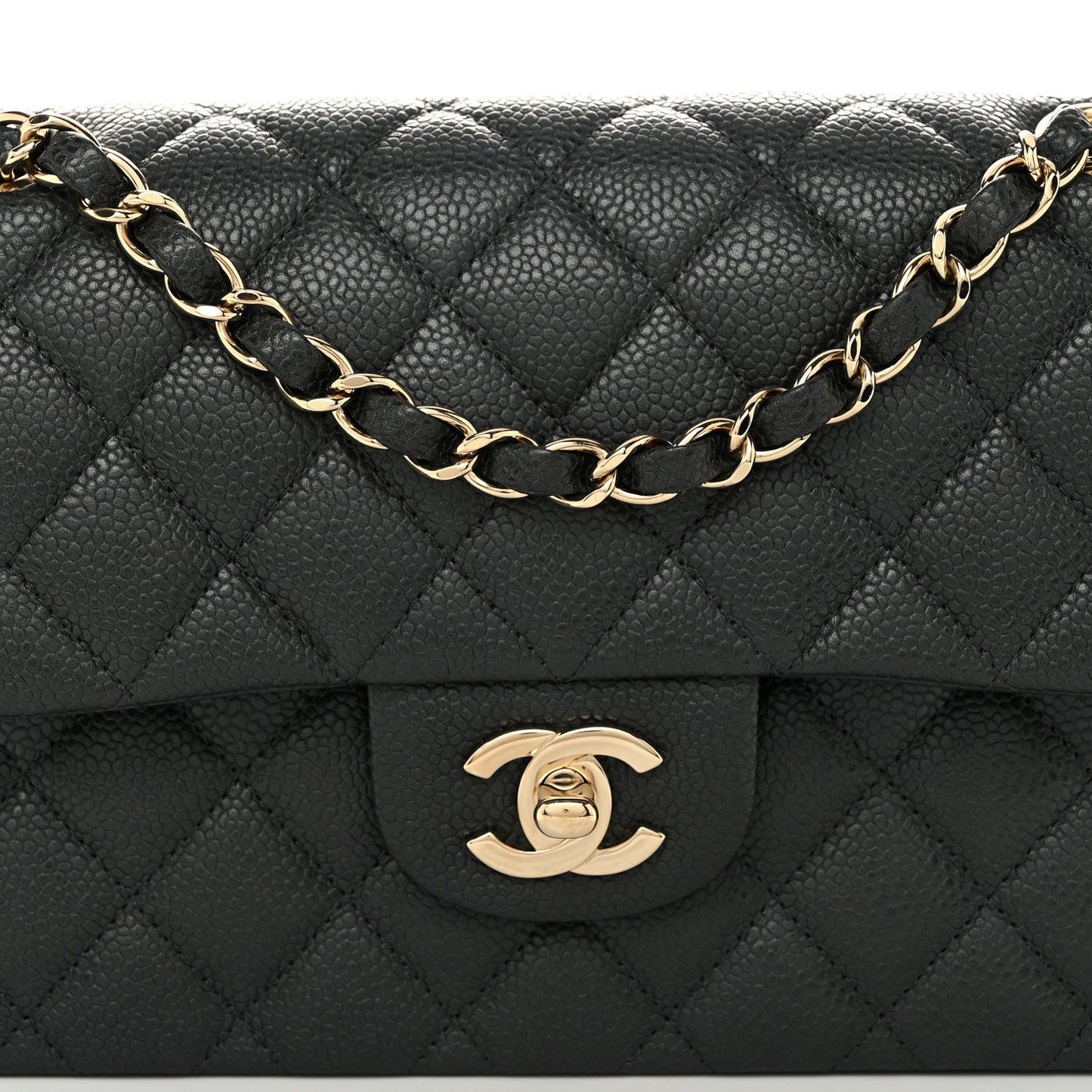 Caviar Quilted Small Double Flap Dark Grey