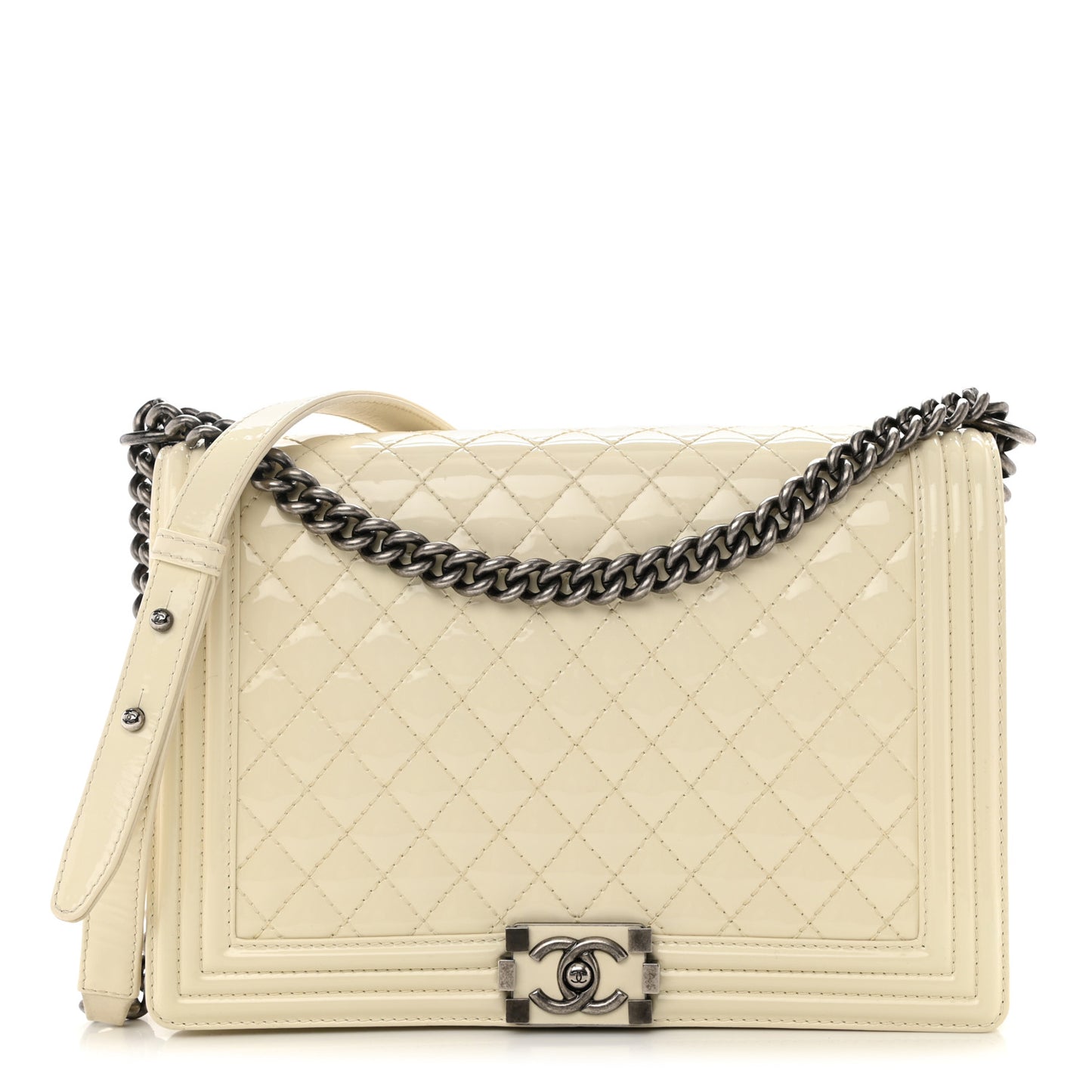 Patent Quilted Large Boy Flap White