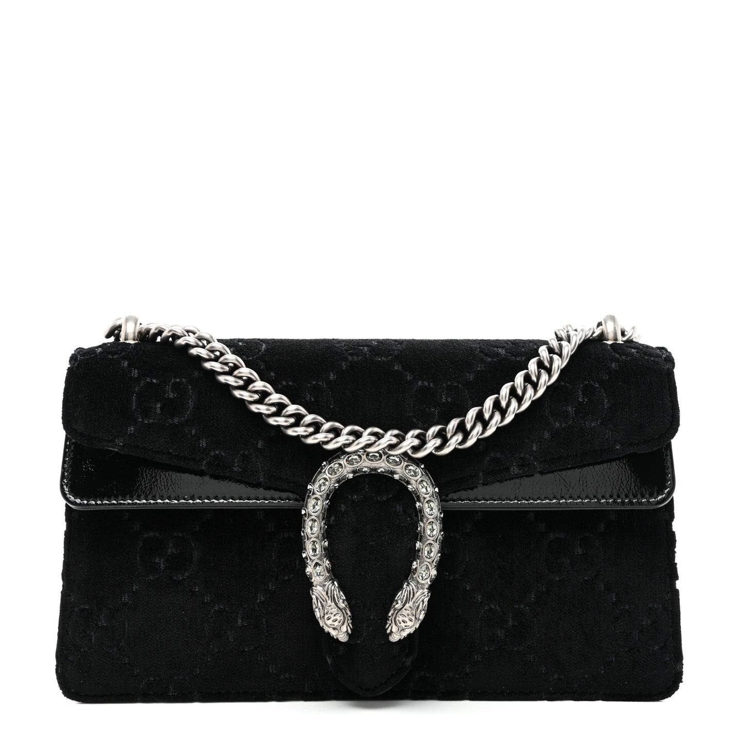 Velvet Skipper Crystal GG Monogram Small Dionysus Shoulder Bag Black Black Diamond
