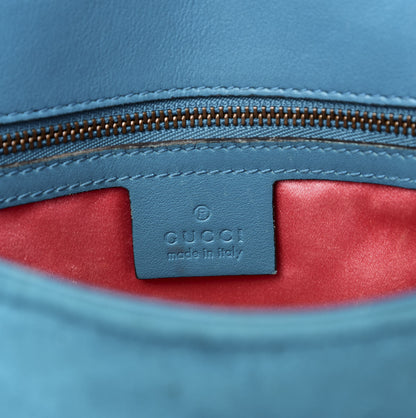 Gucci Velvet Matelasse Small GG Marmont Shoulder Bag Pavone Cyan 5 of 8