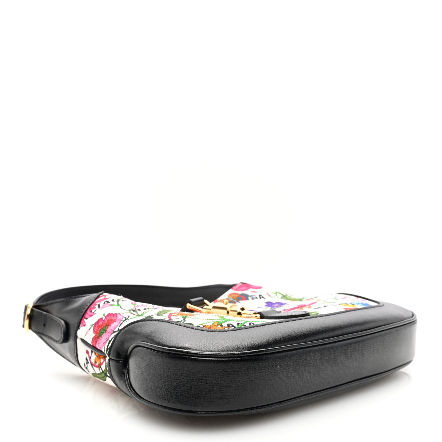 Gucci X BALENCIAGA Canvas Boarded Pluton Calfskin Flora Logo Print Small Jackie 1961 Hobo White Multicolor Black 4 of 9