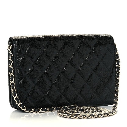Chanel Crackled Patent Calfskin Quilted Pearl Wallet On Chain WOC Black 3 of 12