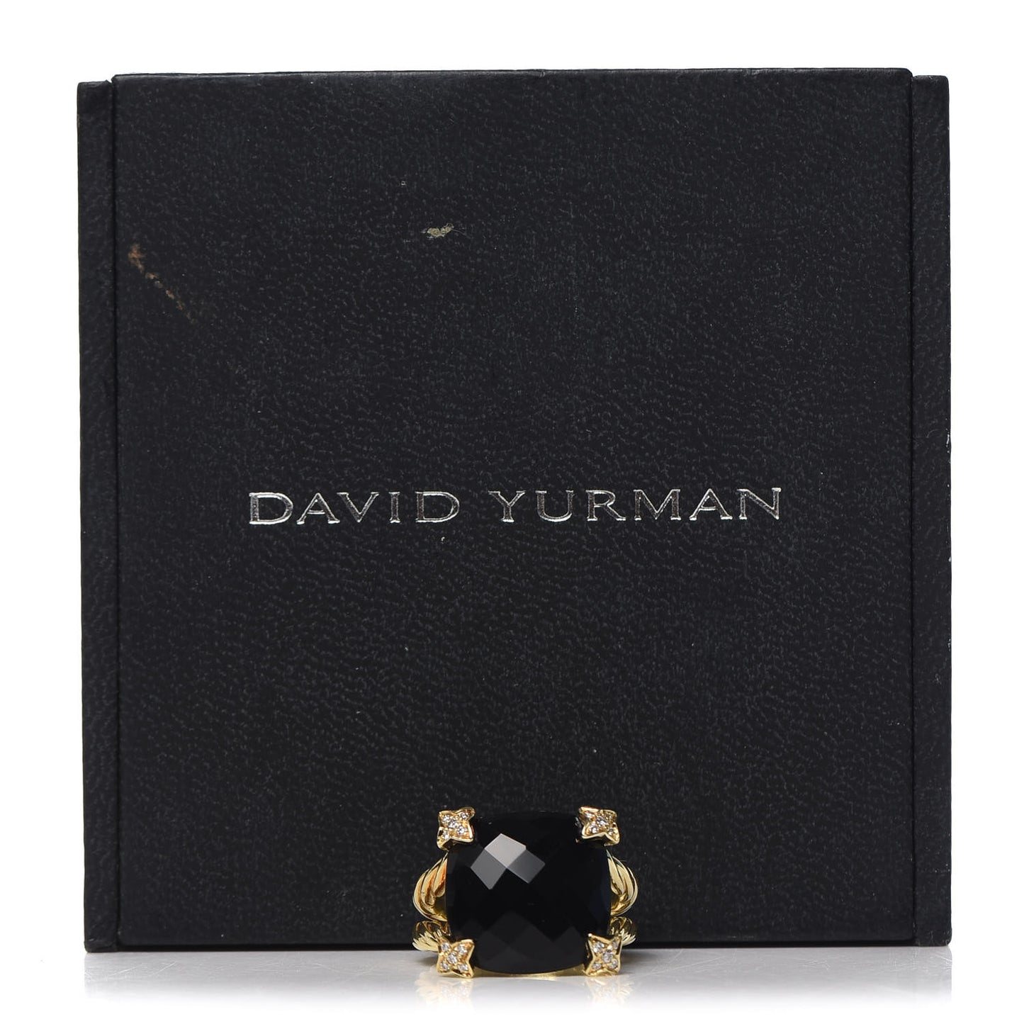 18K Yellow Gold Diamond Black Onyx 15mm Cushion On Point Ring 52 6