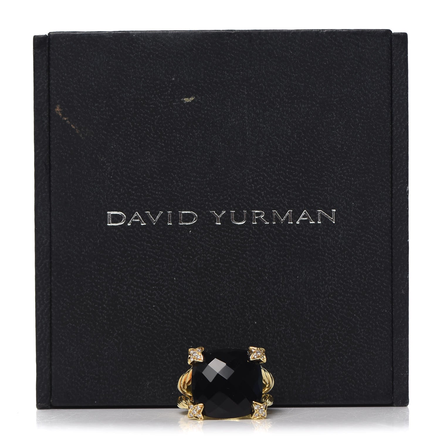 David Yurman 18K Yellow Gold Diamond Black Onyx 15mm Cushion On Point Ring 52 6 6 of 6