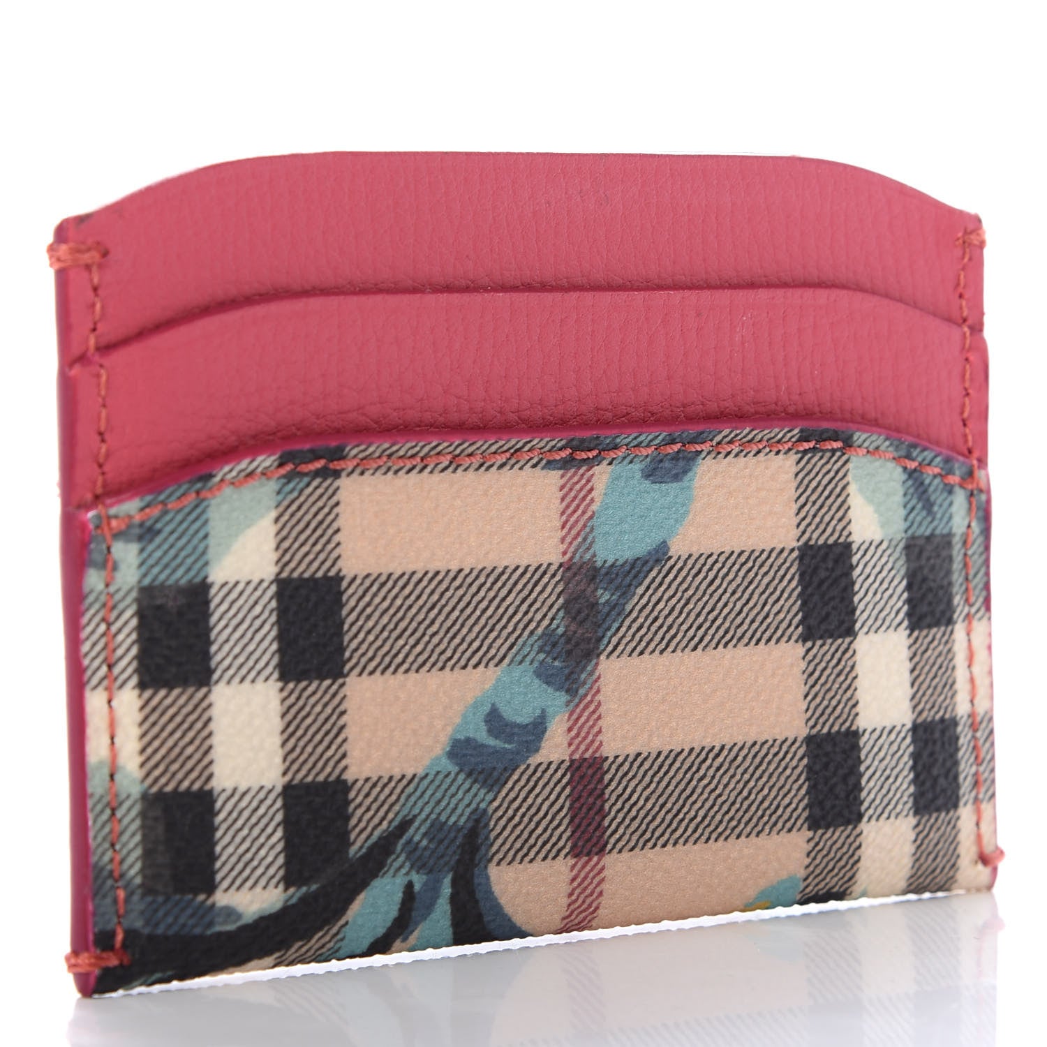 Burberry Calfskin Haymarket Check Floral Print Izzy Card Case Plum Pink 3 of 6