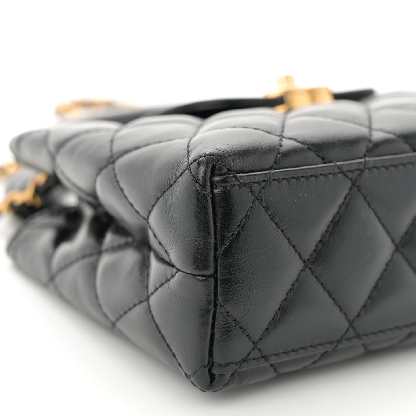 Shiny Aged Calfskin Quilted Nano Kelly Shopper Black Pink