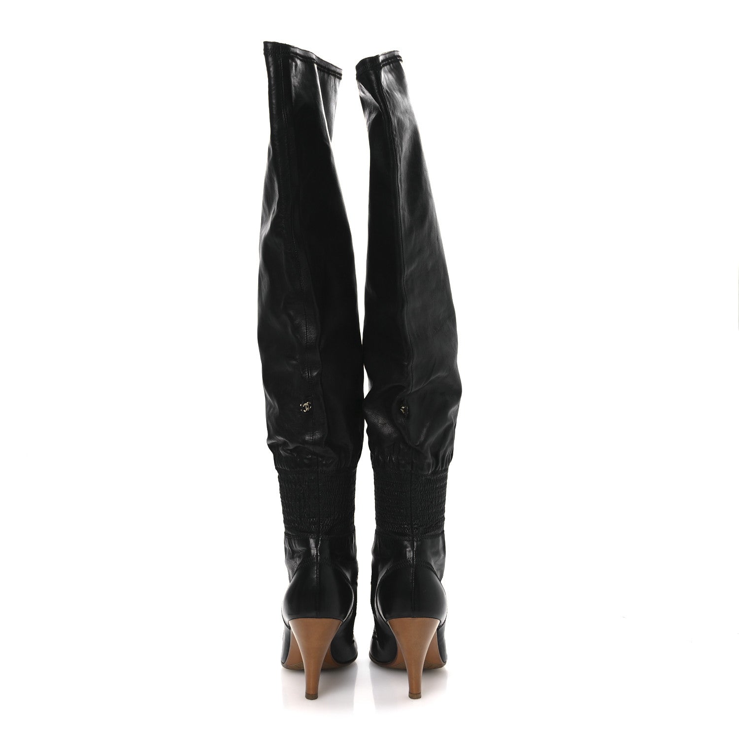Chanel Calfskin Gathered Stitched High Boots 39.5 Black 6 of 12