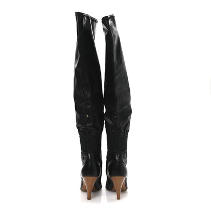 Chanel Calfskin Gathered Stitched High Boots 39.5 Black 6 of 12