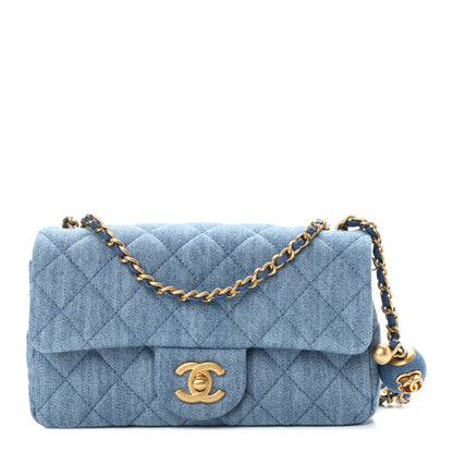 Chanel Denim Quilted Mini Pearl Crush Rectangular Flap Blue 1 of 12