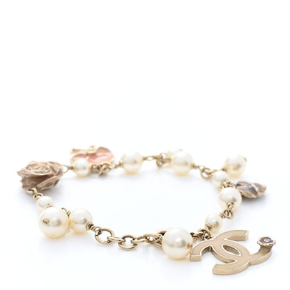 Chanel Pearl CC Camellia Charm Bracelet Beige Gold 3 of 4