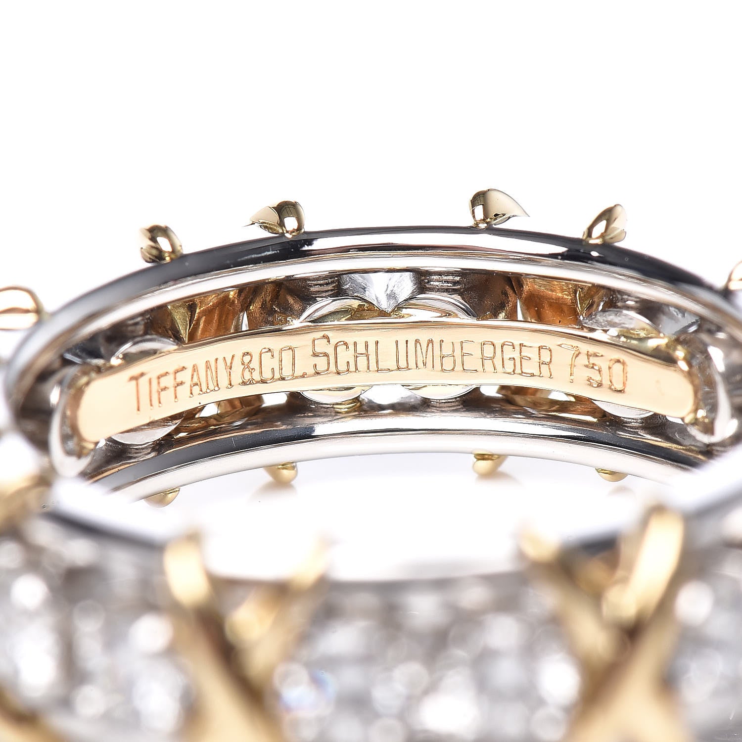 Tiffany 18K Yellow Gold Platinum Diamond Schlumberger Sixteen Stone Ring 52 6 4 of 6