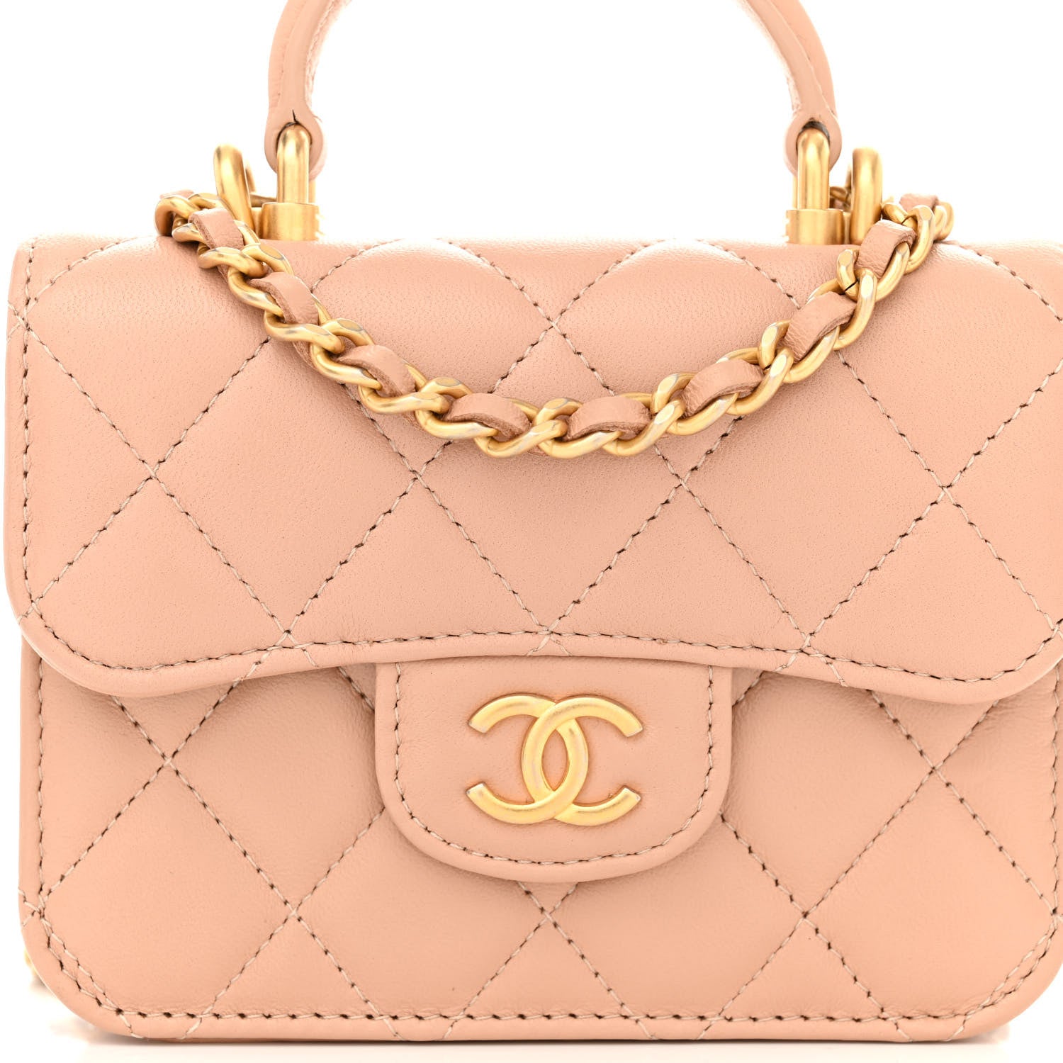 Chanel Lambskin Quilted Top Handle Flap Coin Purse With Chain Beige 9 of 12